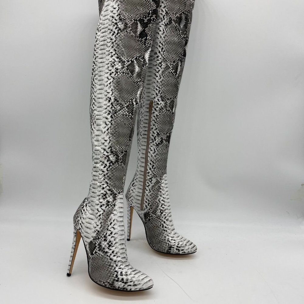 Sliver Python Pointy Toe Stilettos Long Boots Heel - image 2